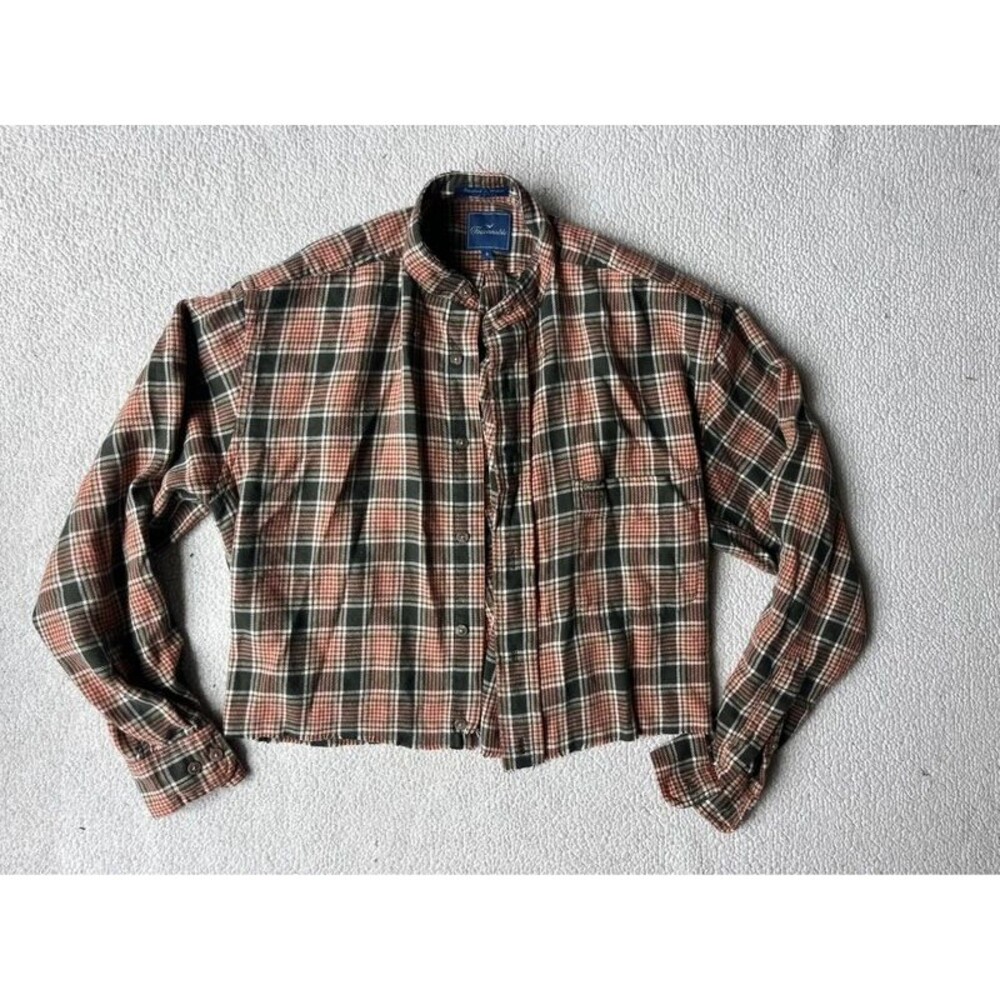 Faconnable Plaid Cropped Button Down Flannel Shirt Womens Small